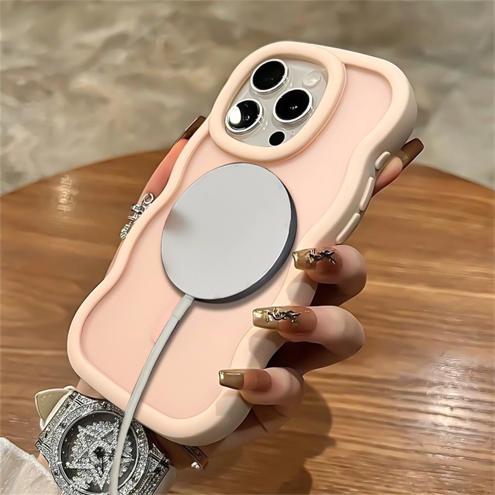 Cute Candy Wave Matte Phone Case For iPhone 16 15 14 13 12 Pro Max 17 Air 15 16 Plus For Magsafe Wireless Charge Protector Cover
