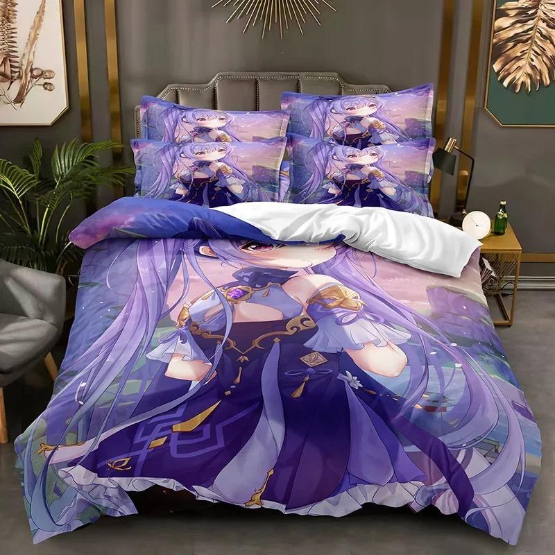 G-Genshin Impact Game Gamer Cartoon Comforter Bedding Set,Duvet Cover Bed Set Quilt Cover Pillowcase,King Queen Size Bedding Set