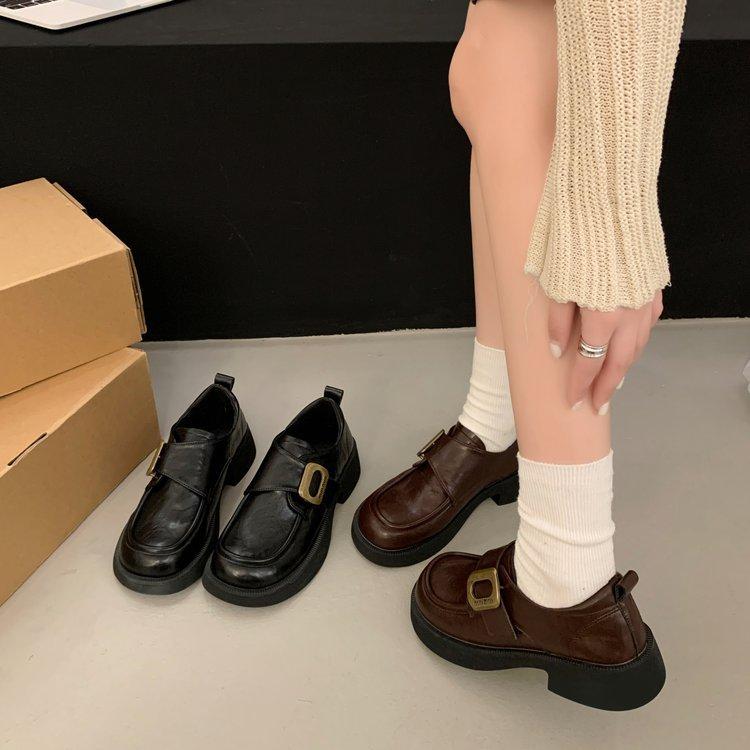 Retro platform loafers women's leather 2025 new Mary Jane thick heel round head versatile fashion British small leather shoes