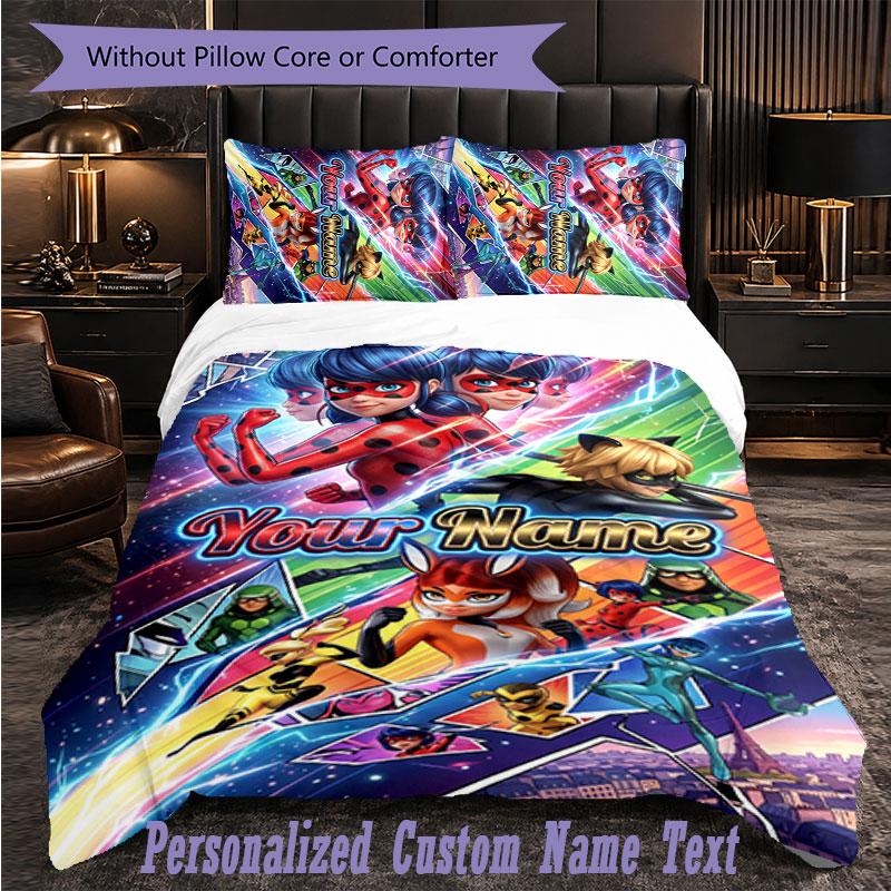 Personalized 3Pcs Bedding SetMiraculous Ladybug Custom Text Duvet Cover Pillowcase Set Bedroom Gift