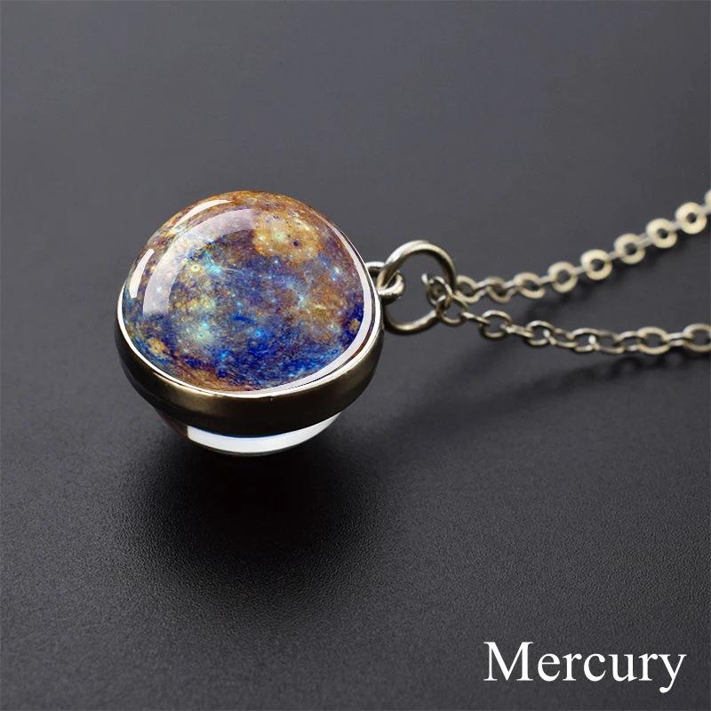 Galaxy Necklace: Solar System Planets & Moon Spherical Crystal Pendant
