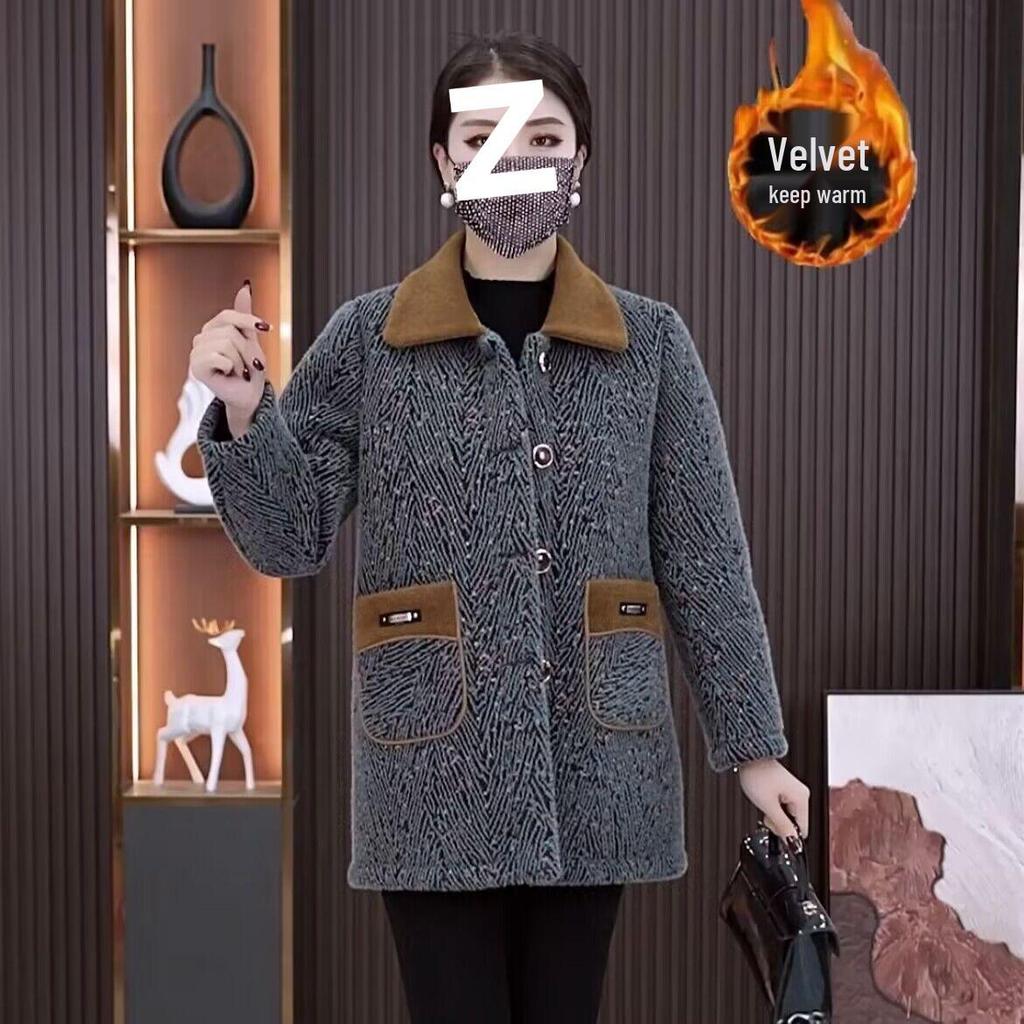 Elegant Women's Velvet-Lined Mid-Length Coat for Autumn/Winter - Stylish, Slimming, High-End Design for Moms