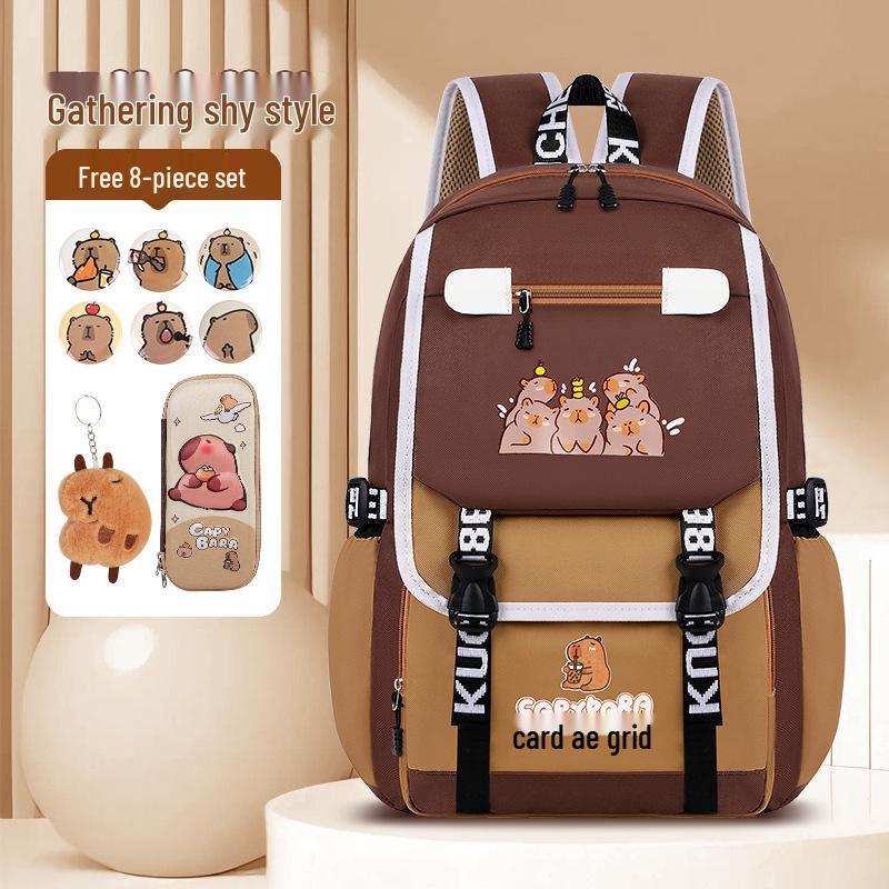 Ryggsäck med stor kapacitet och vattentät kapybara för barn - Lättviktig, ryggskyddande skolväska