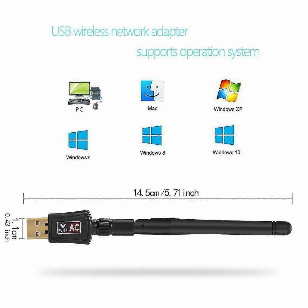 AC600 Mbps Dual Band 2.4/5GHz Wireless USB Wi-Fi Adapter w/Antenna
