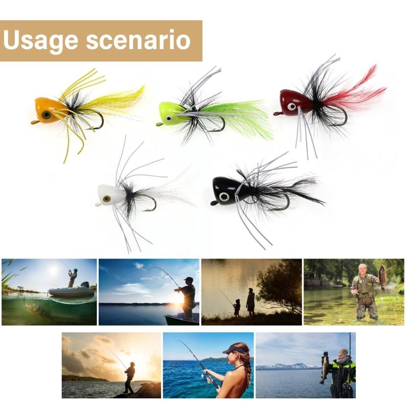 5pcs Fly Popper Lures Fly Fishing Popper for Trout Salmon Topwater Fishing Lures with Hook Popper Artificial Baits