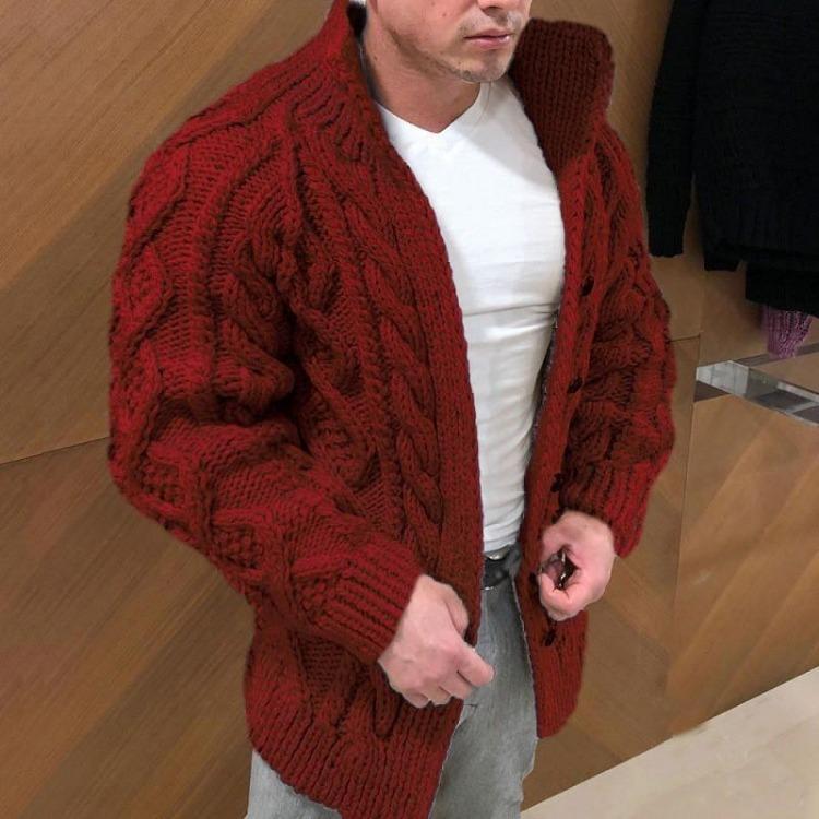 Winter Warm Sweater Cardigan for Men Heavy Duty Cable Jacquard Stand Collar Long Sleeve Casual Autumn Winter Mens Wear