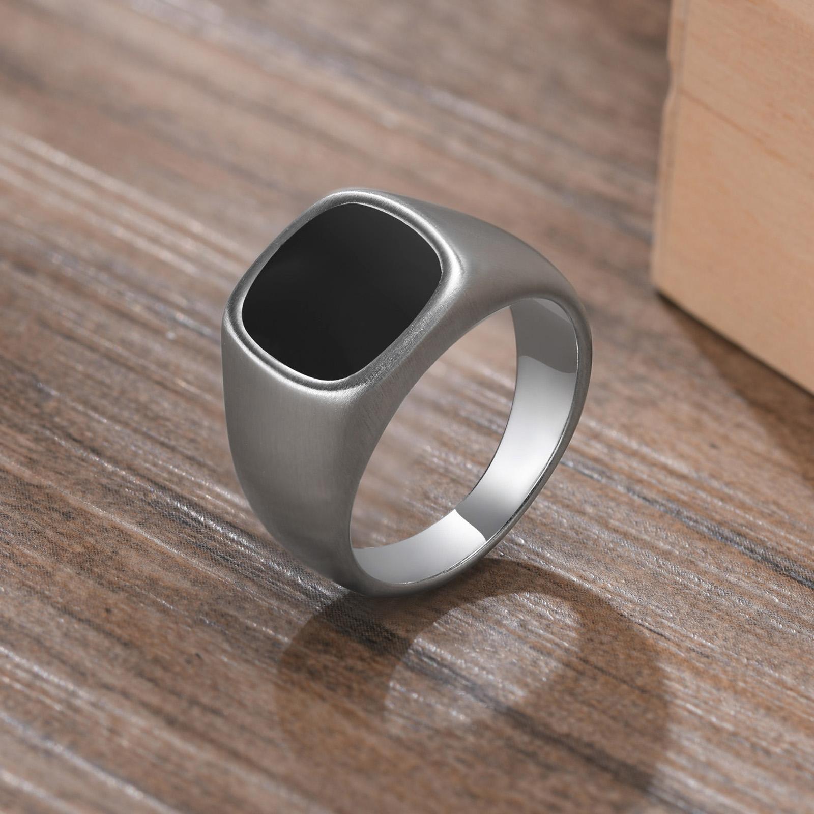 

Men Stainless Steel Signet Ring with Black Enamels Pinky Ring Man Jewelry 7