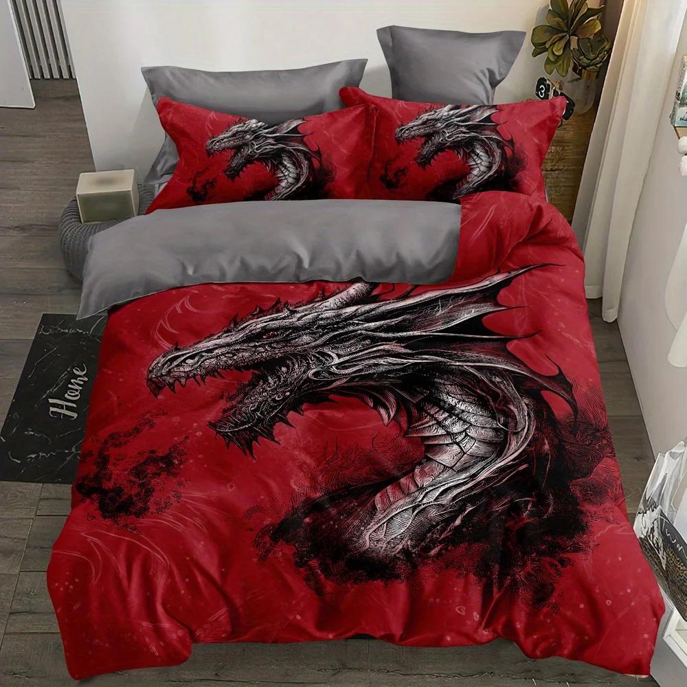 Zachte en Comfortabele Dekbedovertrekset Mystieke Draak Beddengoed voor Slaapkamer en Gastenkamer - 1 Dekbedovertrek en 2 Kussenslopen 135X200cm