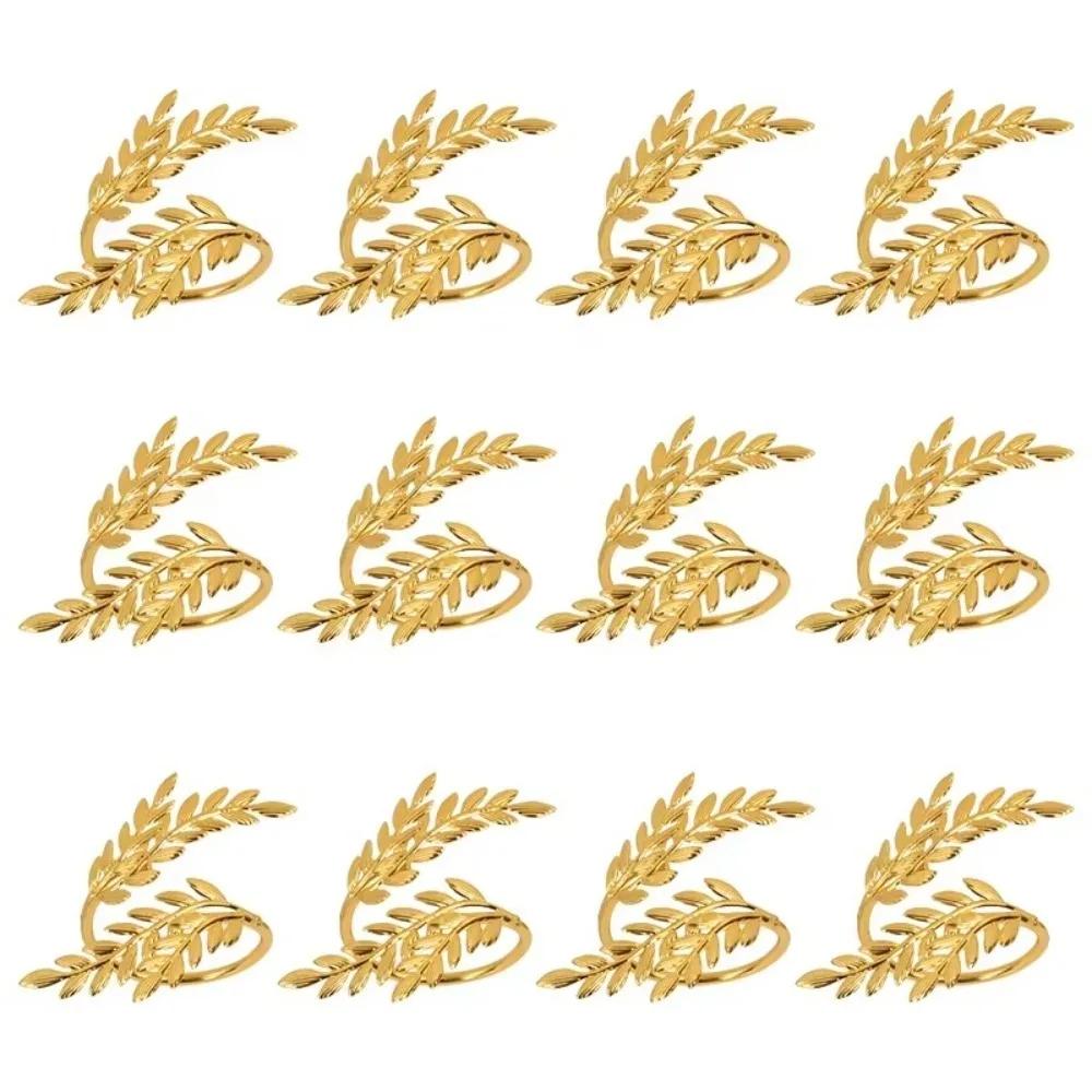 1/6/12pcs Modern Minimalist Napkin Ring Buckles Metal Gold Leaf Napkin Holder Christmas Thanksgiving Dinnig Table Decoration