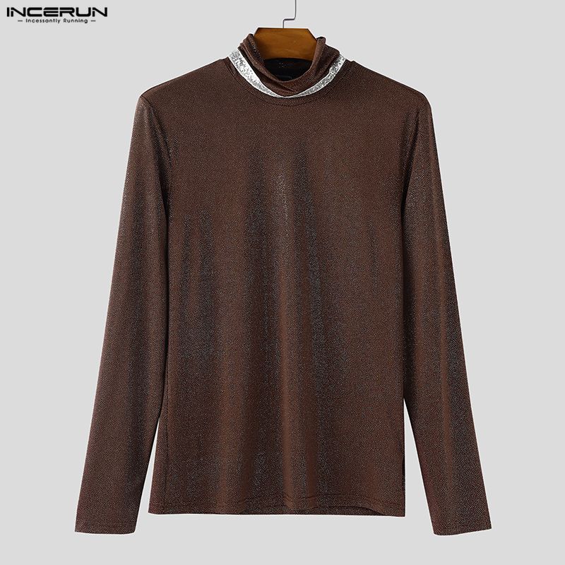 INCERUN Herren Langarm Patchwork Glitzer Lässig Locker Unterhemden Tops T-Shirts