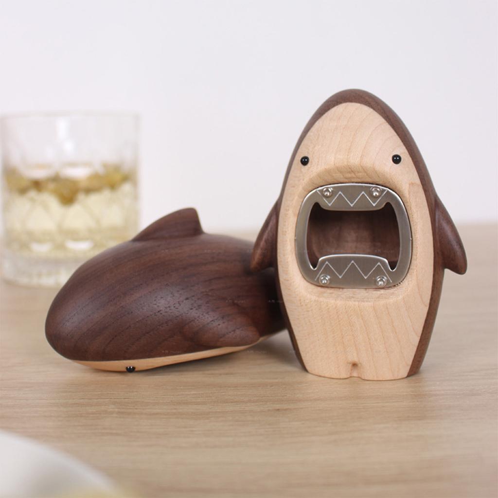 Shark Wooden Bottle Opener, Creative Portable Beer Cap Remover, Unique Gift for Home Bar Party, Eco-friendly Funny Accessory