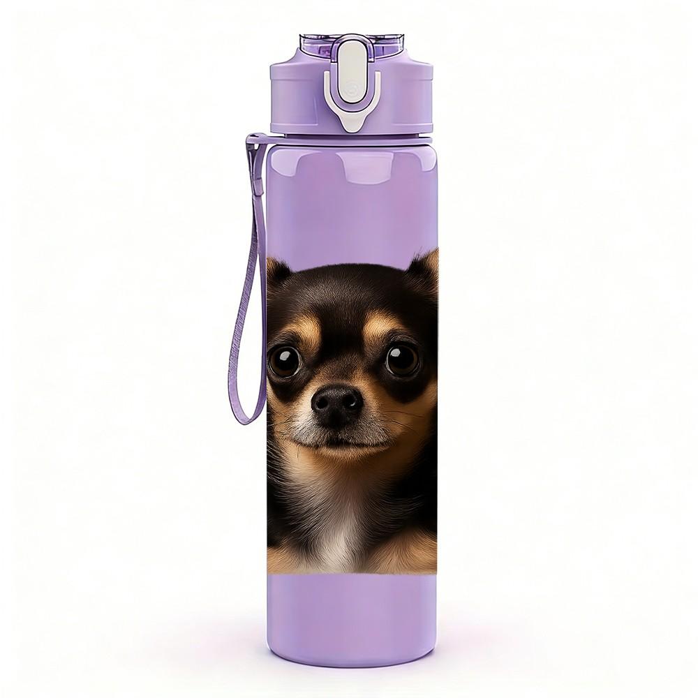1PC Short Hair Chihuahua Dog 750ml Color Plastic Sports Water Bottle Leakproof Flip Straw Lid Suitable for Sports Office Home Use