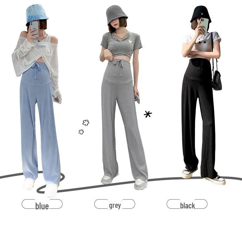 2024 Spring/Summer Maternity Wide-Leg Ice Silk Pants - Breathable, Lightweight, Loose Fit