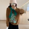 Crew Neck Red Christmas Tree Pullover Sweater Women's Autumn and Winter New Loose and Versatile Thickened Knitted Sweater Top