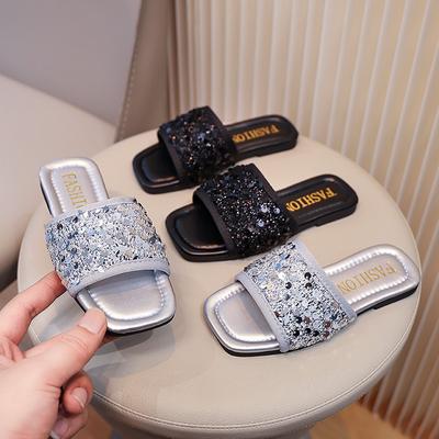 Girls Sequins Slippers Fashion Children Flats Princess Slippers Soft Sole Anti-Slippery Kids Summer Beach Shoes Size 26-36