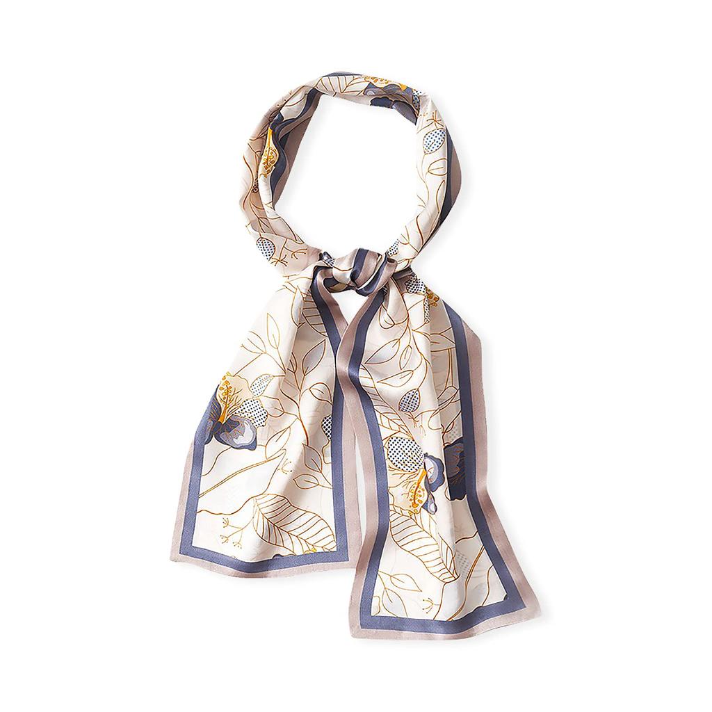 LumiSyne Skinny Silk Scarf with Floral and Pictorial Lightweight Satin Hair Bag Neck Silk Scarf for Commuting Women's Prints, Scarf, Accessory,