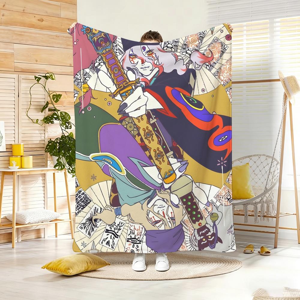 Ukiyo e style Yokai Anime M-Mononokes Throw Lightweight 240g Flannel Blanket Soft Skin-friendly for Summer Cooling