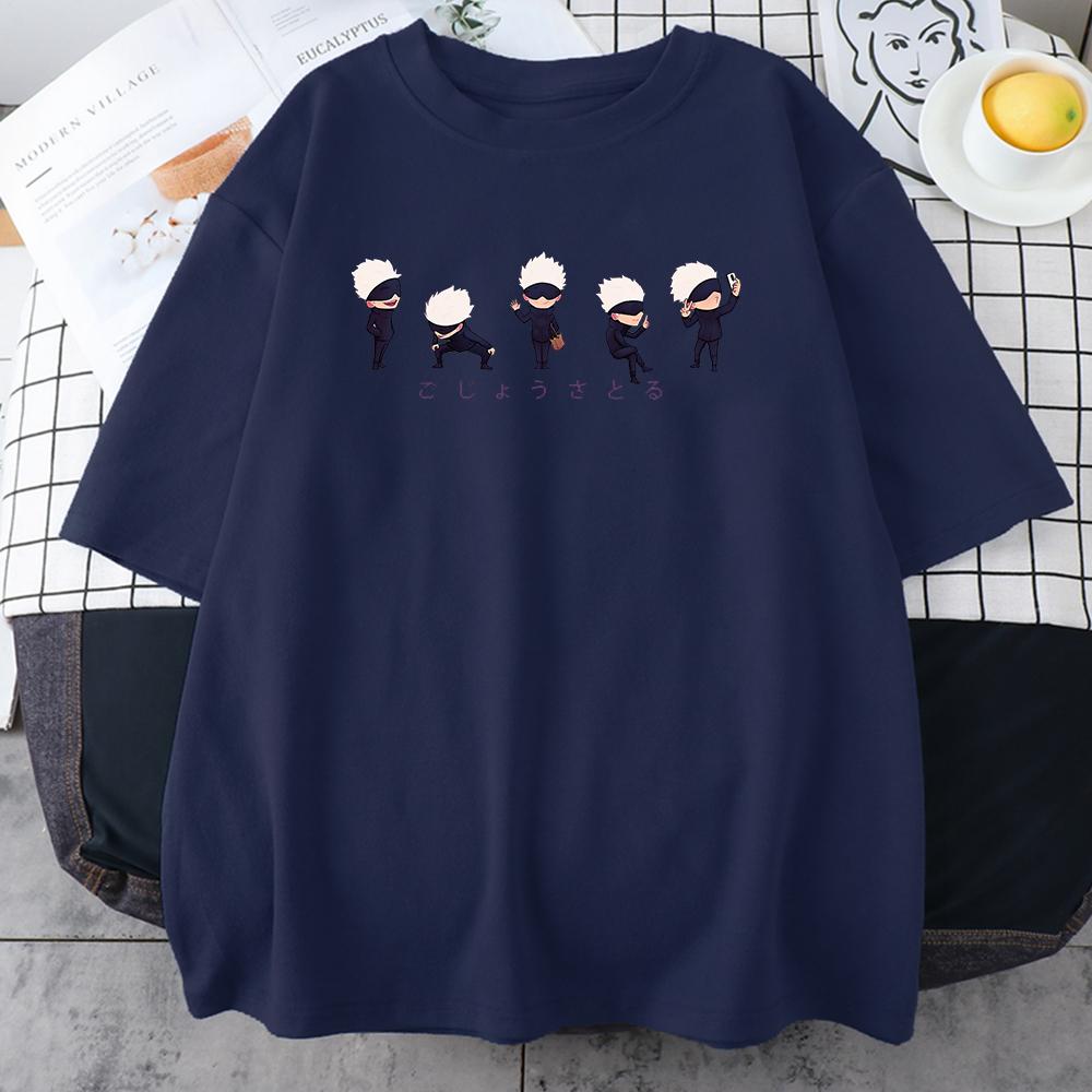 Anime japonez Lil Gojo Imprime Tricou din bumbac pentru bărbați Îmbrăcăminte cu personalitate Street Hip Hop tricouri oversize casual pentru bărbați cu mânecă scurtă