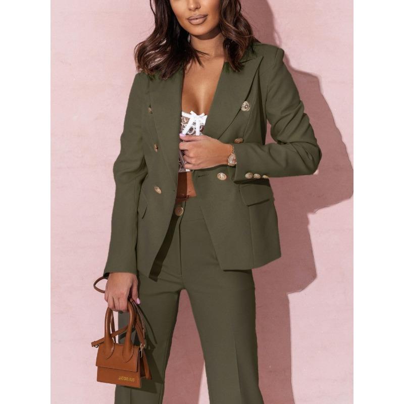 

JKASHDK Жіночий Модний Повсякденний Весняно-Осінній Однотонний Принт Довгий Рукав Поло Комір Штани Костюми XXXL армія зелений колір