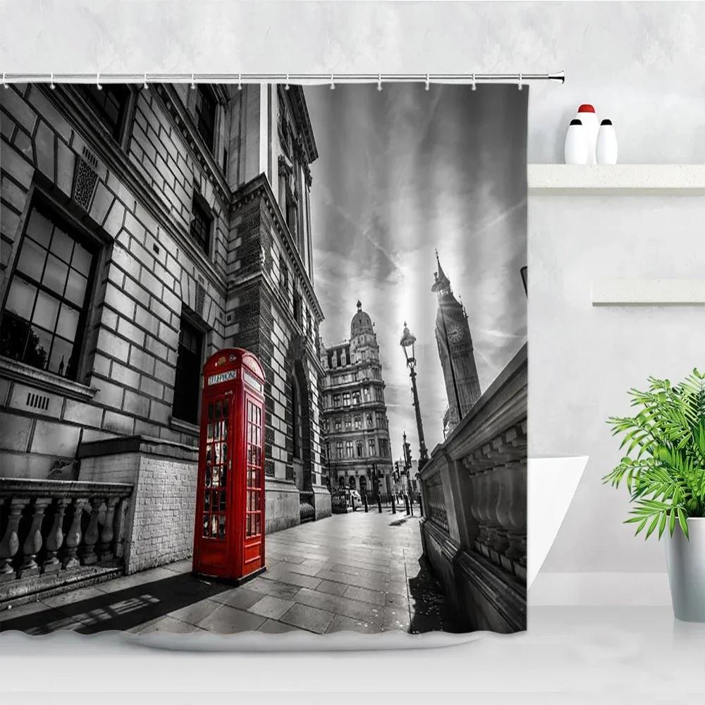 Black White New York City Scenery Shower Curtains Set 3D Building Home Wall Backdrop Decor Nordic Polyester Bathroom Bath Screen