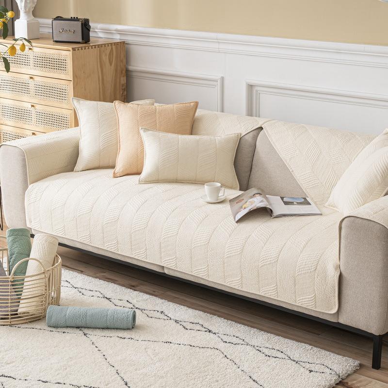 Four Seasons Universal Cotton Sofa Cushion Quilted Fabric Seat Cushion Nordic Simple Non-Slip Solid Color Sofa Cover Cover