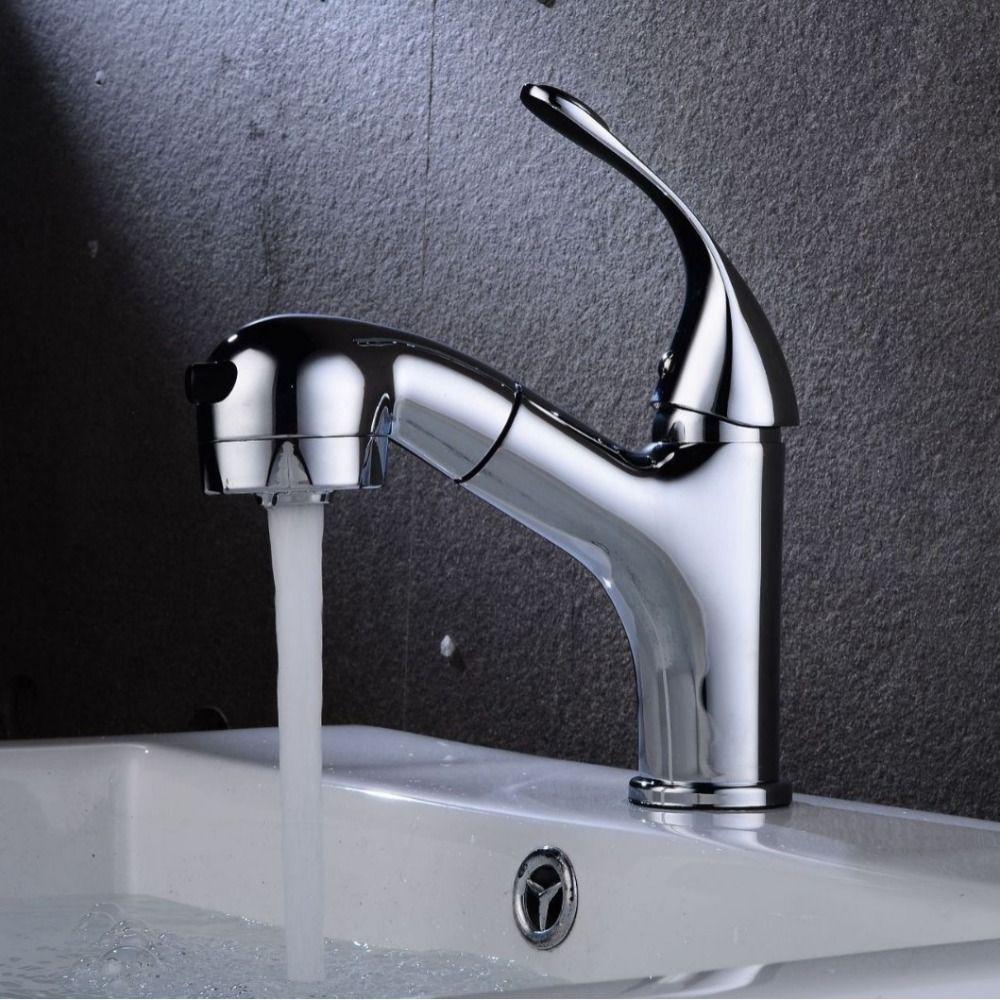 Large Head Design Pull Out Faucet Retractable Pull-Out Structure Mixer Tap Hotel Restroom