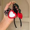 Heart-shaped Mirror Leather Cherry Pendant Key Ring Cat Cherry Bag Pendant  Hanging Accessory