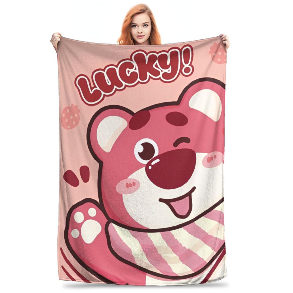 Super Soft Lotso Strawberry Bear Throw Blanket Premium Flannel Fleece Lightweight Bed Blanket Super Cozy Blankets All Season Use