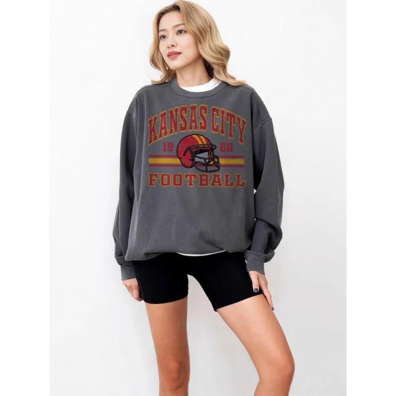 Kansas City Chiefs Womens Graphic Sweatshirt Casual Long Sleeve Crew Neck Pullover Streetwear