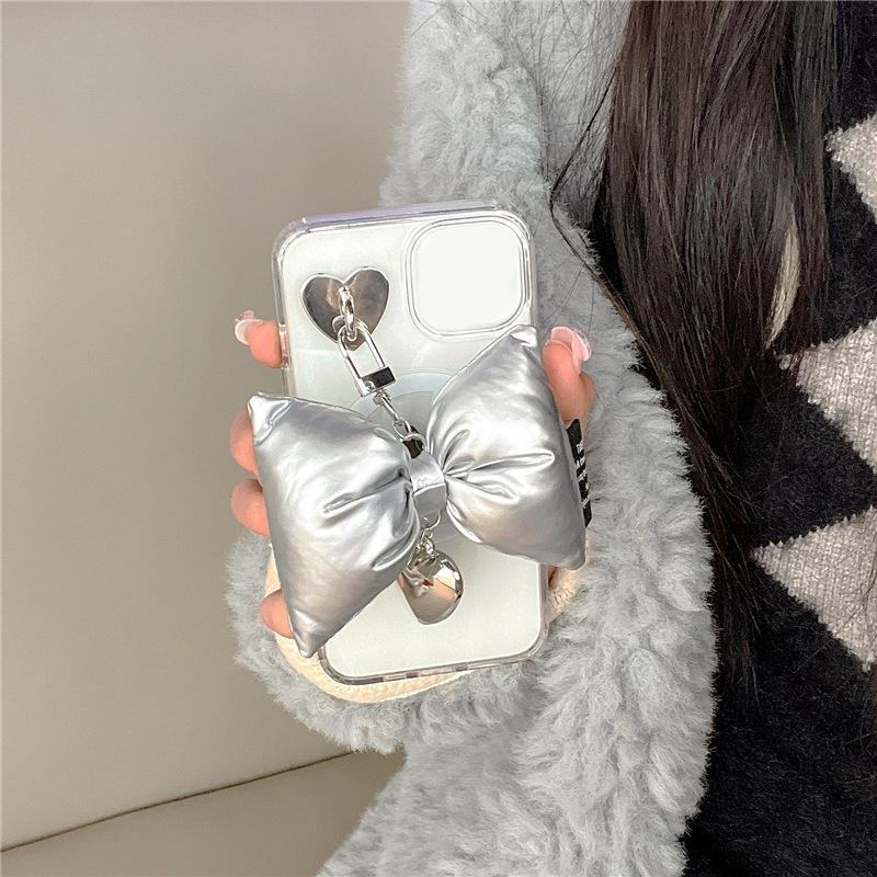 Y2K Silver Color Bowknot Keychain  Sweet Bow Keyring For Girls Backpack Pendant Bag Hanging Decoration Gifts