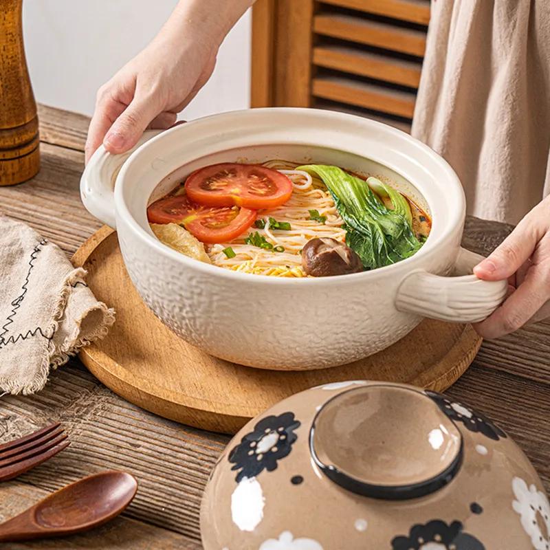 Spodumene Pots for Cooking 2.2L Casserole Ceramic Clay Pot for Cooking Cookware Pots and Pans High Temperature Cooking Crock Pot