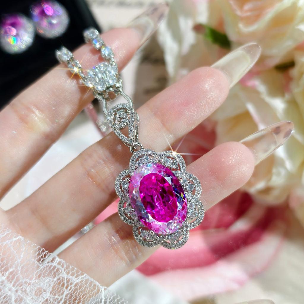 2025 Starry Sky Cutting Rose Red Zircon Large Carat Luxury Full Diamond Jewelry Women's Daily Banquet Three Piece Set