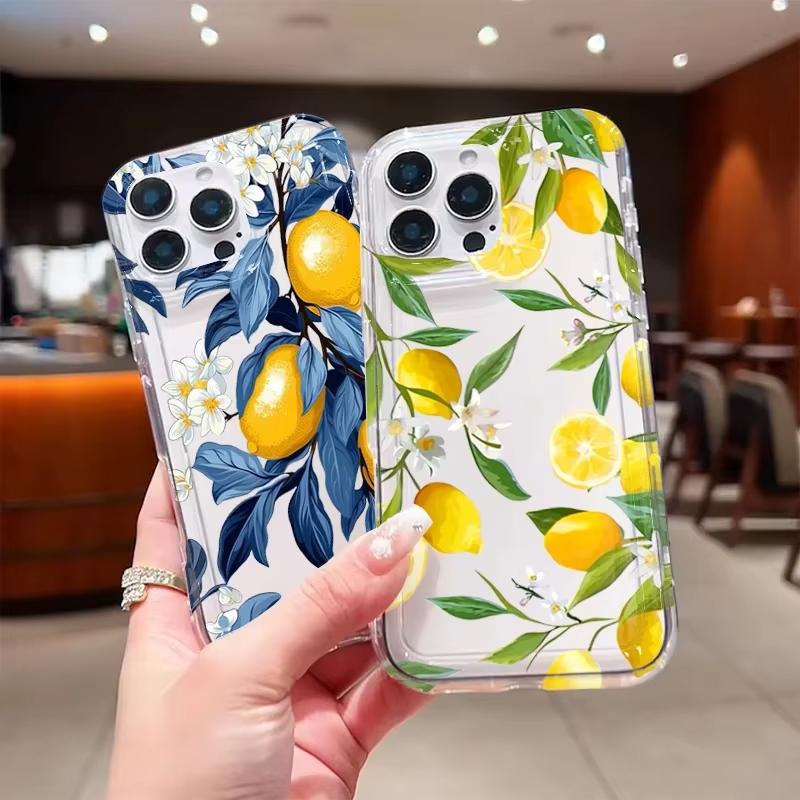 Summer Fruit Lemon Flower Pattern Phone Case For iPhone 17 Air 16 15 14 13 12 11 Pro Max 15 16 Plus 16E Transparent Cover