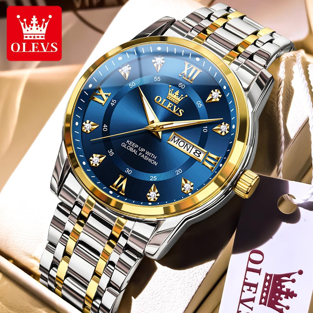 OLEVS 5513 Top Brand Quartz Watch Steel Strap Waterproof Luminous Calendar Week Wristwatch Elegant Luxury Original Men's Watches