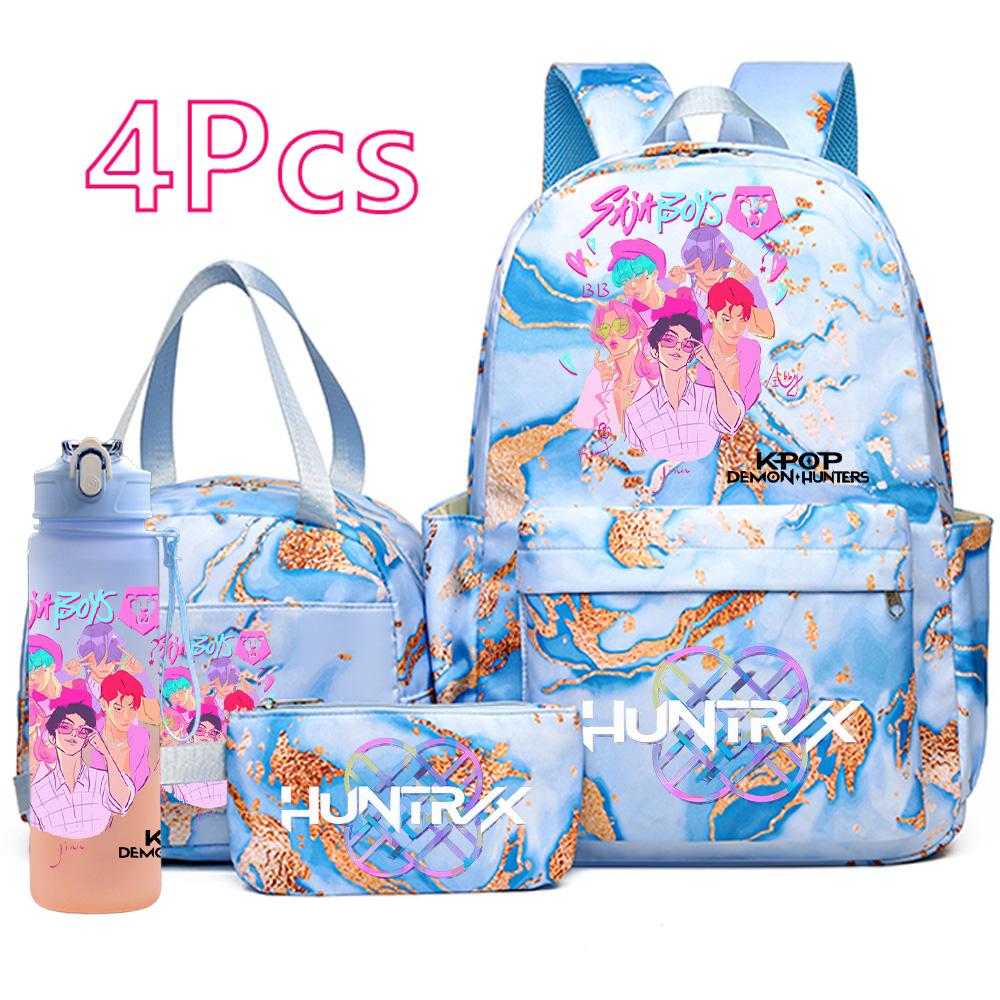4 buc/set Rucsac Geantă de mână Etui pentru creioane cu sticlă de apă de 750 ml cu imprimeu K-Pop de desene animate pentru adolescent băiat fată ghiozdan capacitate mare ghiozdan Mochila