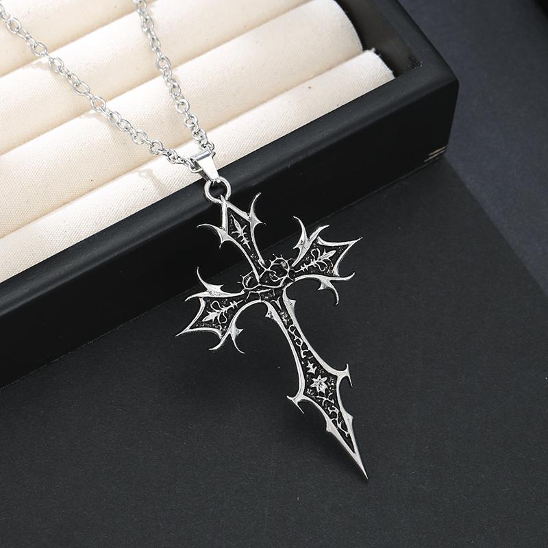 Vintage Gotisches Kreuz Halskette für Männer Punk Dornen Kreuz Anhänger Halskette Schmuck Cool Hip Hop Halskette für Geburtstagsgeschenk