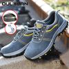Oulylan Anti Slip Steel Toe Work Shoes Cowhide Lace Up Safety Boots Wear Resistant Thick Sole Protective Footwear For Men