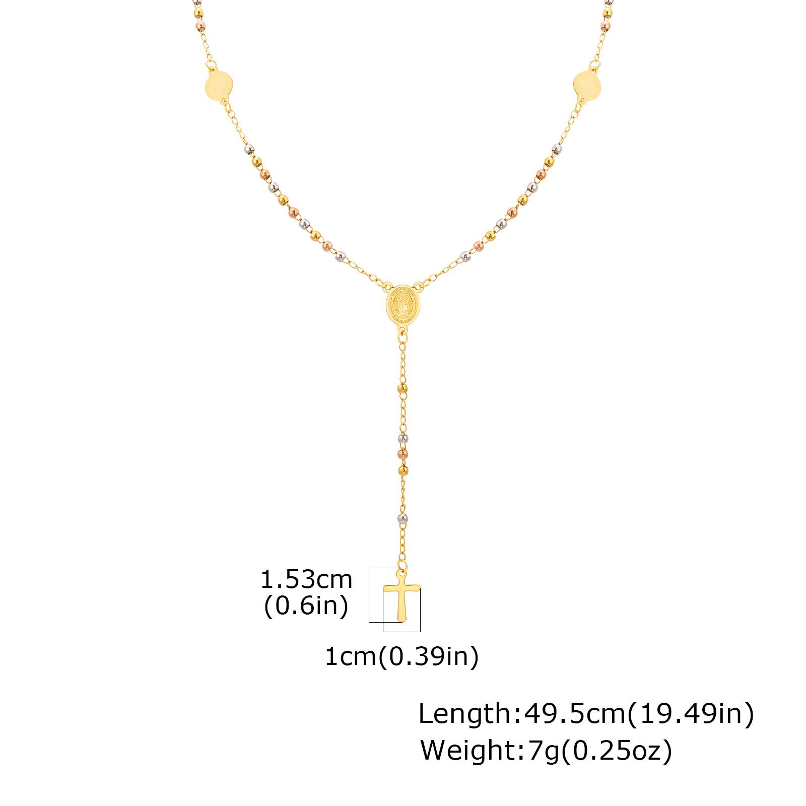 Prjewel Stainless Steel Virgin Vrand Three- Beaded Y-Shaped Necklaces for Women The Holy Spirit Cross Pendant Necklace New