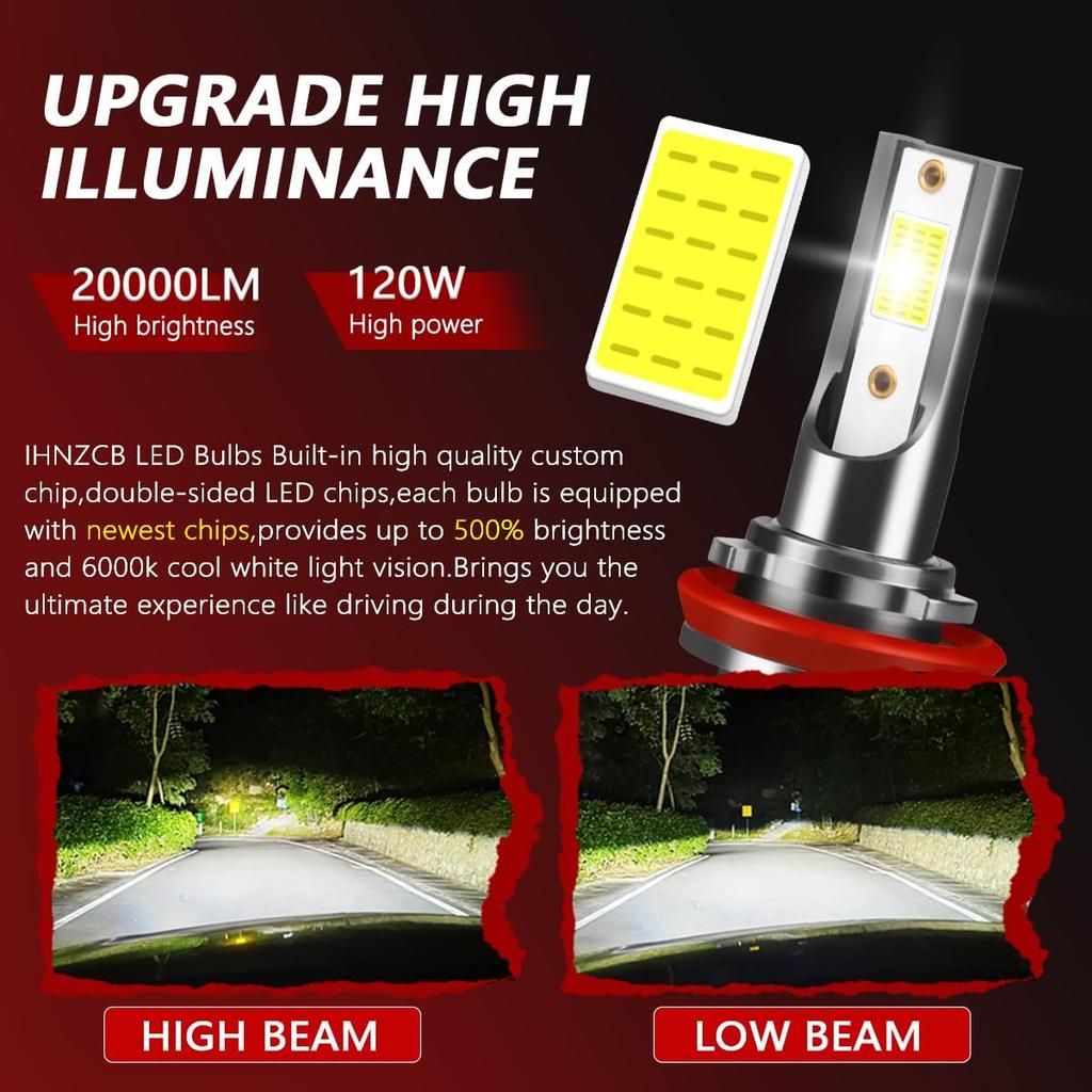 Fit For Nissan Altima 2007-2018 LED Headlight Bulbs, H11 H9 High And Low Beam Headlight Combo Bulbs Kit, 20000LM 6000K Cool White 4PCS