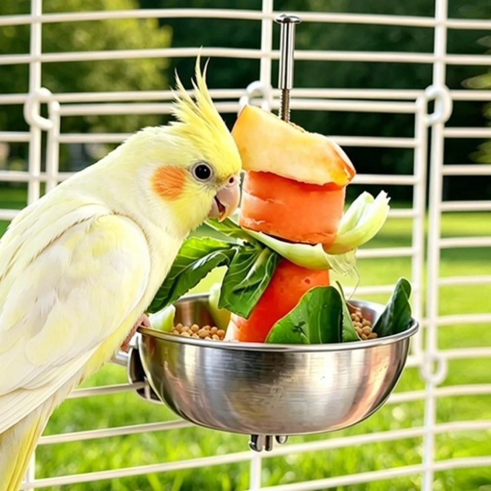 Splash-Proof Bird Food Holder Stainless Steel Vegetable Skewer Parrot Feeder Pet Container