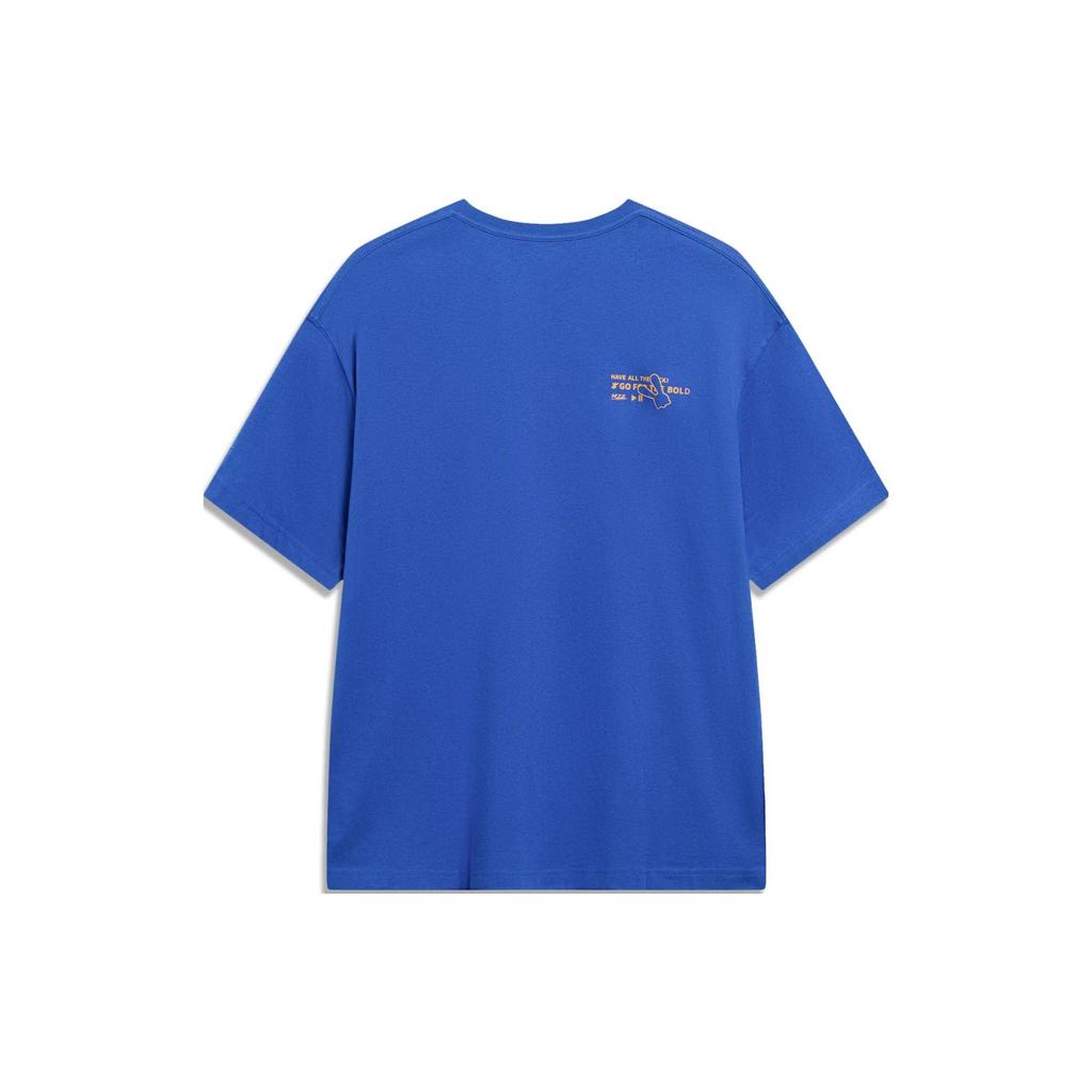 Li-Ning X Disney Oswald Series Cartoon Letter Print Round Neck Pullover Short Sleeve T-Shirt Unisex Tops Bright-Blue AHST309-4