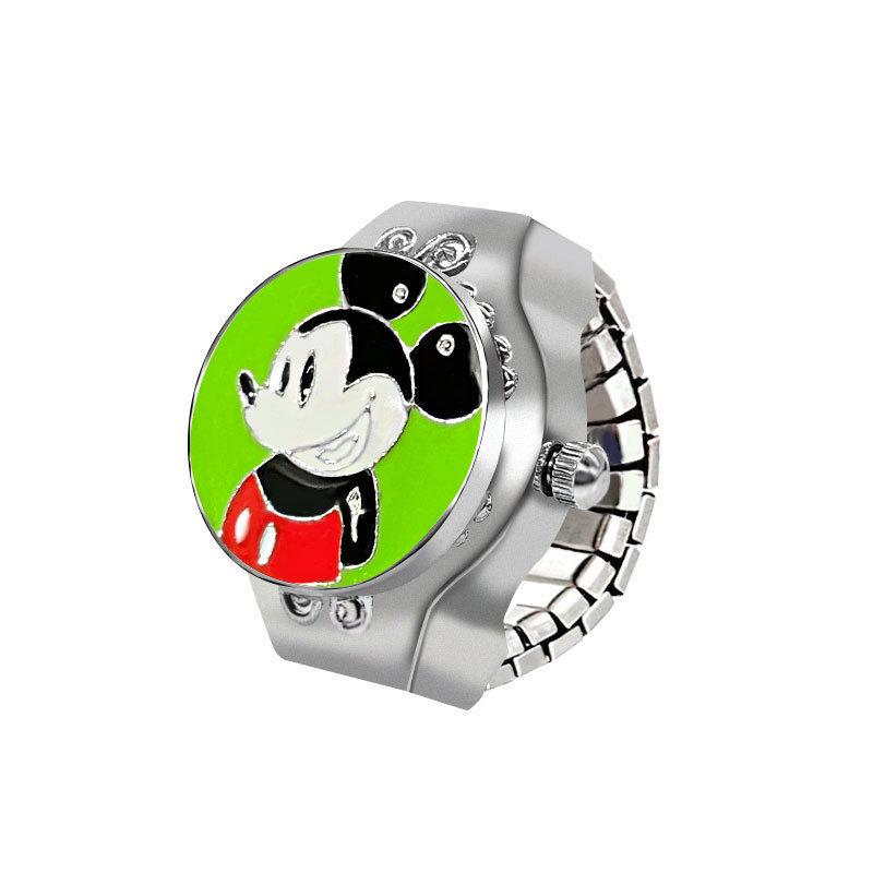 Disney Mickey Flip Cover LookTime Mini Ring Watch Cute Cartoon Simple Couple Creative Keeping Ring