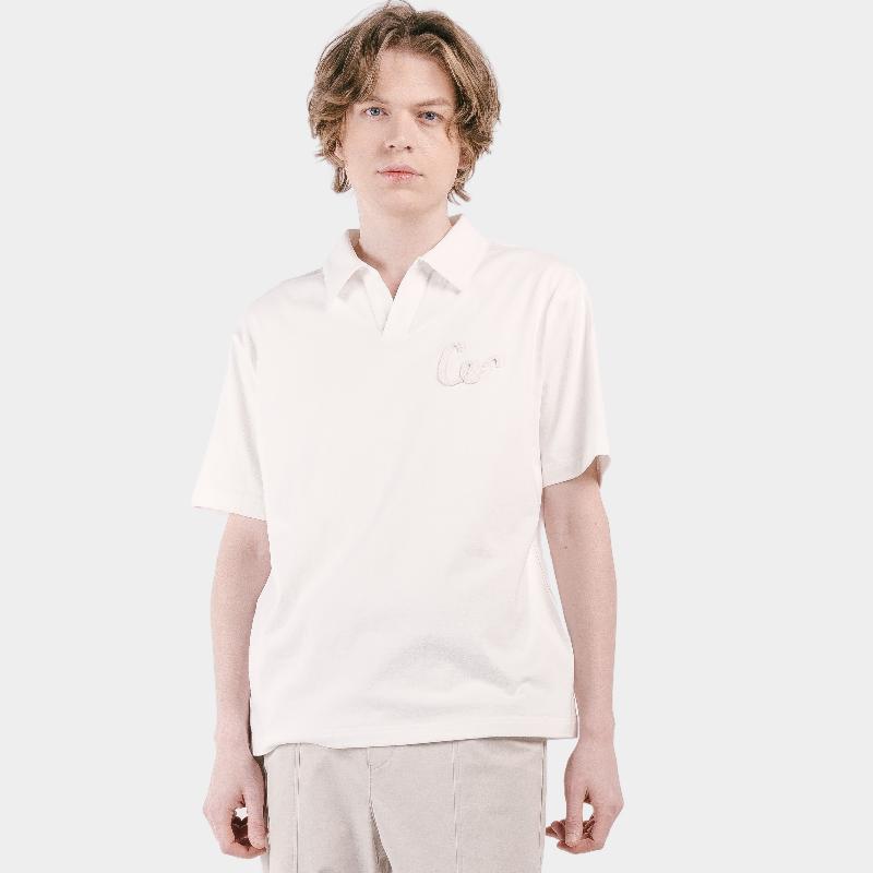 CUSTOMUS Hand-Logo Trimmed Open Neck Men'S Short Sleeve Collared T-Shirt Cxs25Mkkt421 Ivy
