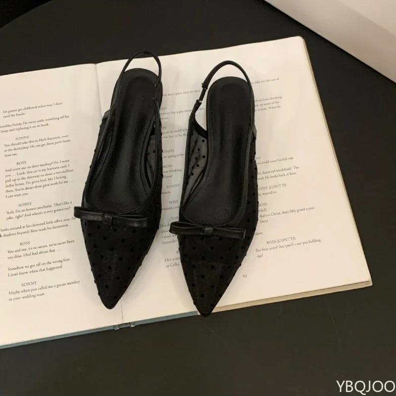 Ladies elegant shoes French Bow tie low heel Shoes Fairy style Baotou sSndals Summer mesh breathable flat heels Zapatos