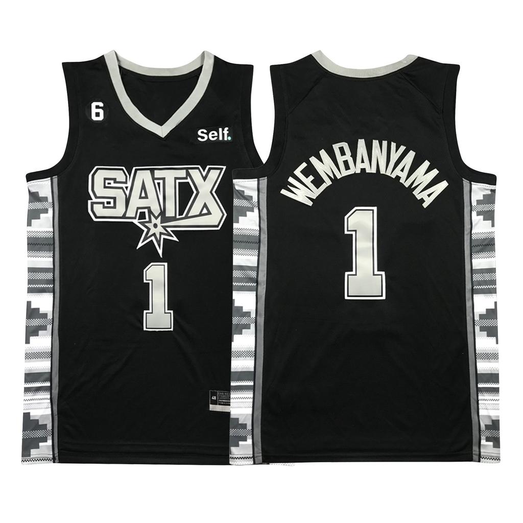 Canotta da Basket Ricamata Spurs Wembanyama N.1 Uniforme da Allenamento