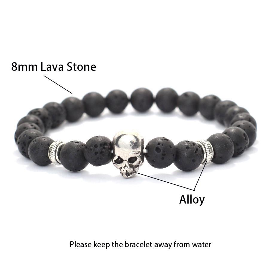 Retro Halloween Skull Bracelet For Men 8mm Lava Tiger Eyes Hematite Healing Braclet Hiphop Accessories Cycling Braslet Homme