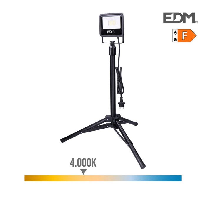 Projecteur LED Avec Trépied 30W 2370lm 4000K Lumière Du Jour - EDM - Série Noire