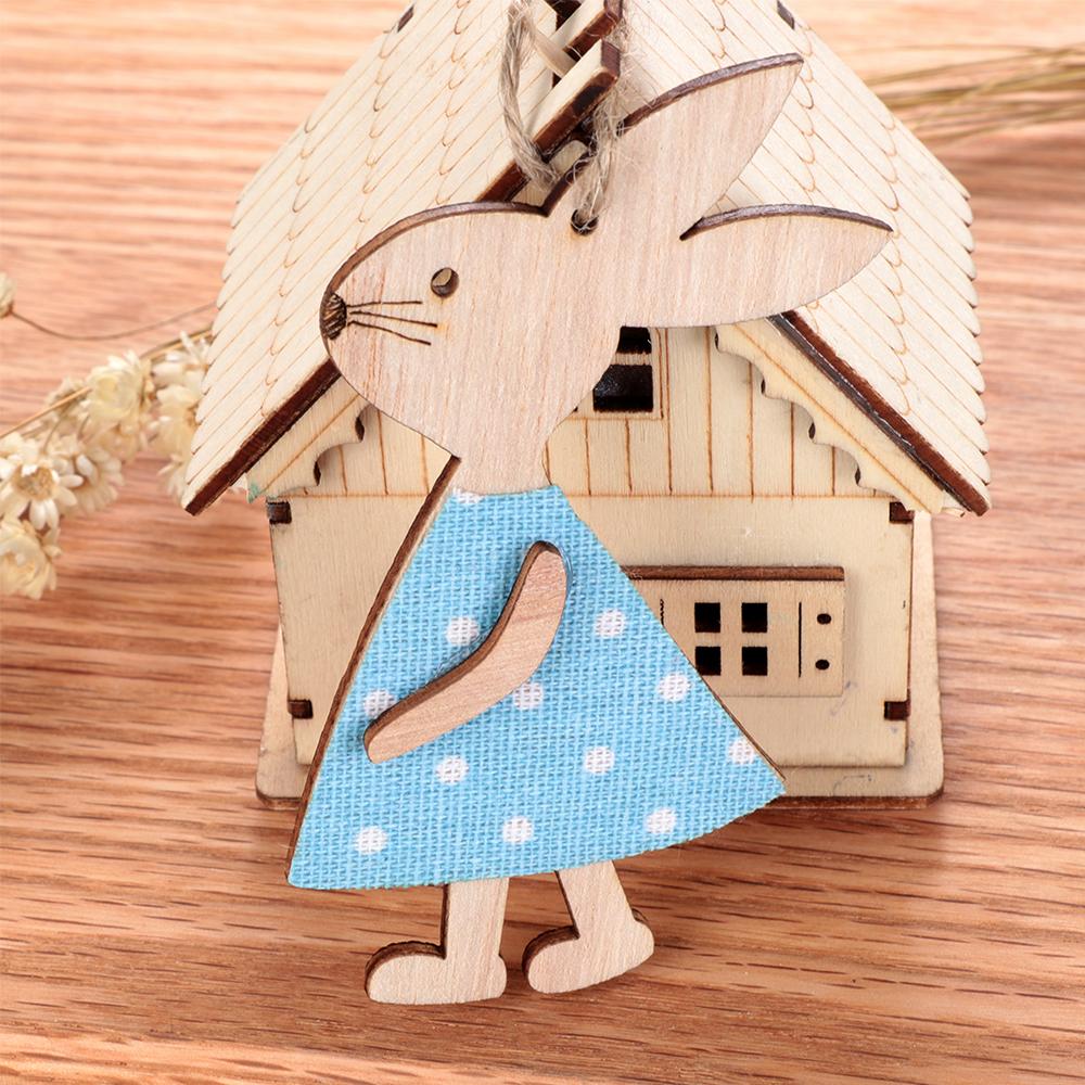 3PCS Natural Party Supplies Wooden Hanging Easter Ornaments Cute Bunny Easter Rabbit Wood Crafts