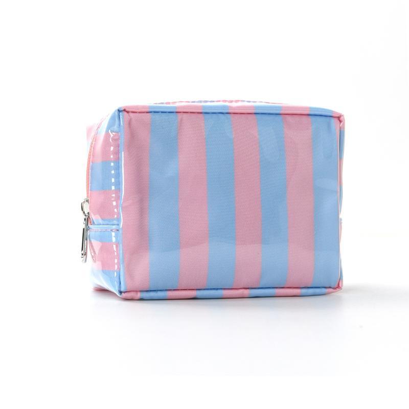 Mini Waterproof PVC Striped Makeup Bag Easy To Clean Travel Toiletry Organizer for Kids Teens Adults Use
