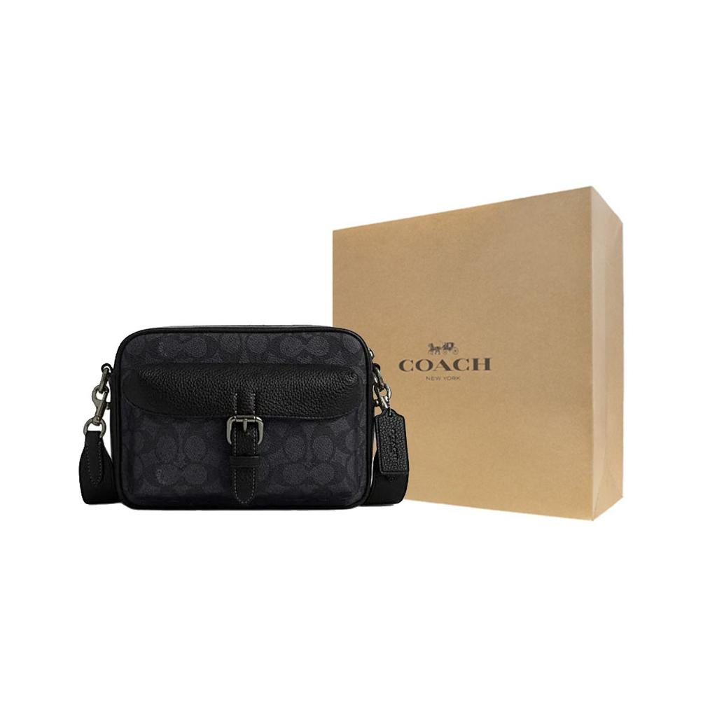 Coach Warner 22 Detachable Shoulder Strap Zipper Closure Faux Leather Crossbody Bag Small Men bags Charcoal CW217-QBMI5